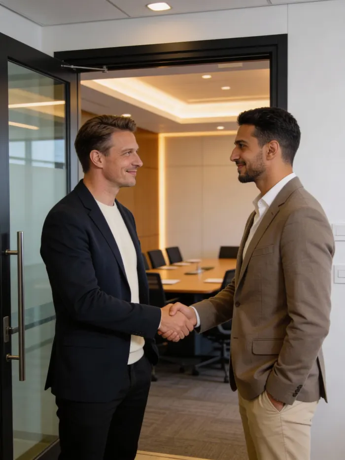 Partners shaking hands after a meeting